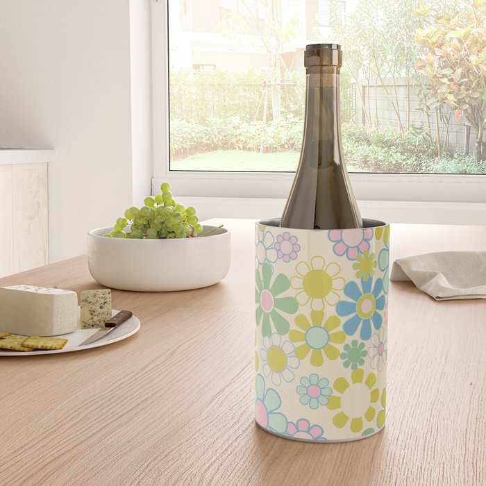 Retro Garden 60s 70s Pastel Floral Pattern on Cream Wine Chiller Gallery Image 4
