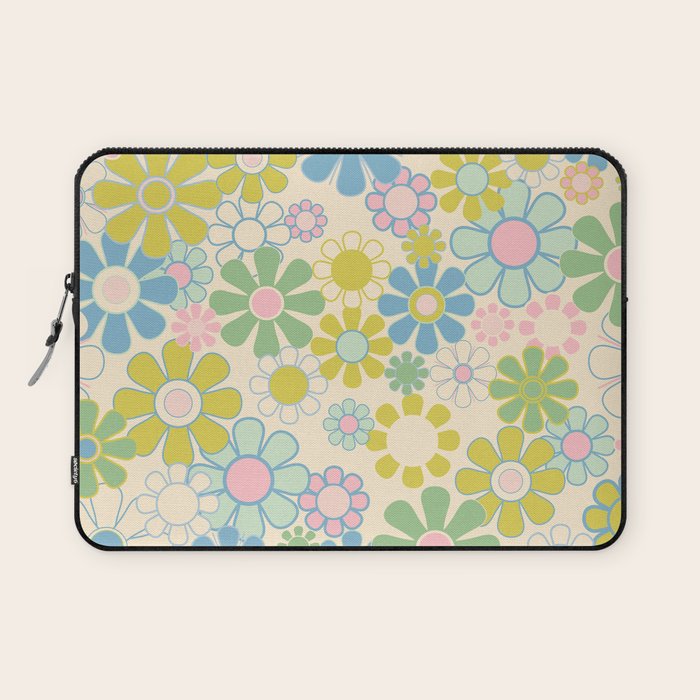 Retro Garden 60s 70s Pastel Floral Pattern on Cream Laptop Sleeve Gallery Image 1