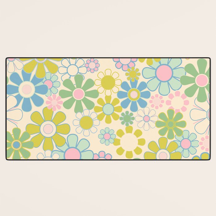 Retro Garden 60s 70s Pastel Floral Pattern on Cream Desk Mat Gallery Image 3