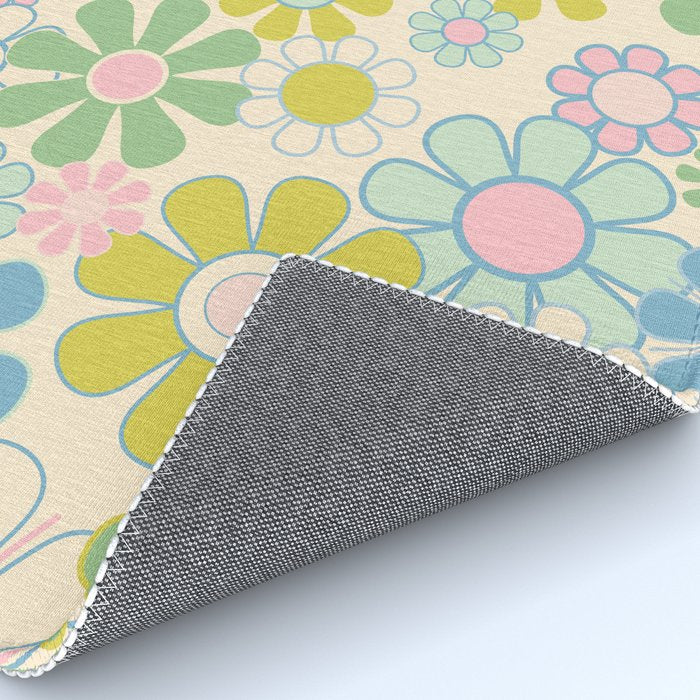 Retro Garden 60s 70s Pastel Floral Pattern on Cream Rug Gallery Image 4