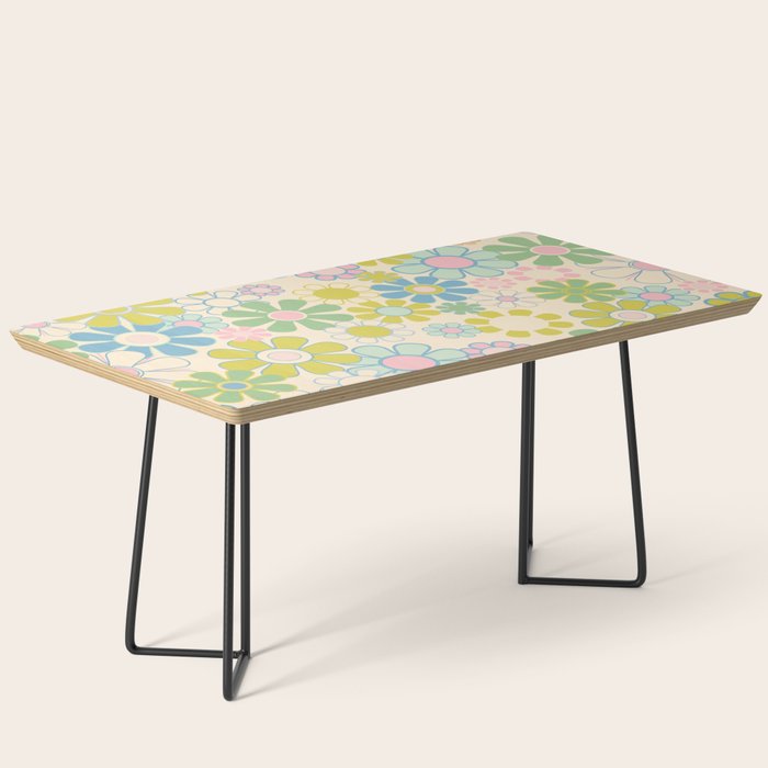 Retro Garden 60s 70s Pastel Floral Pattern on Cream Coffee Table Gallery Image 1