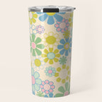 Retro Garden 60s 70s Pastel Floral Pattern on Cream Travel Mug Gallery Image 1