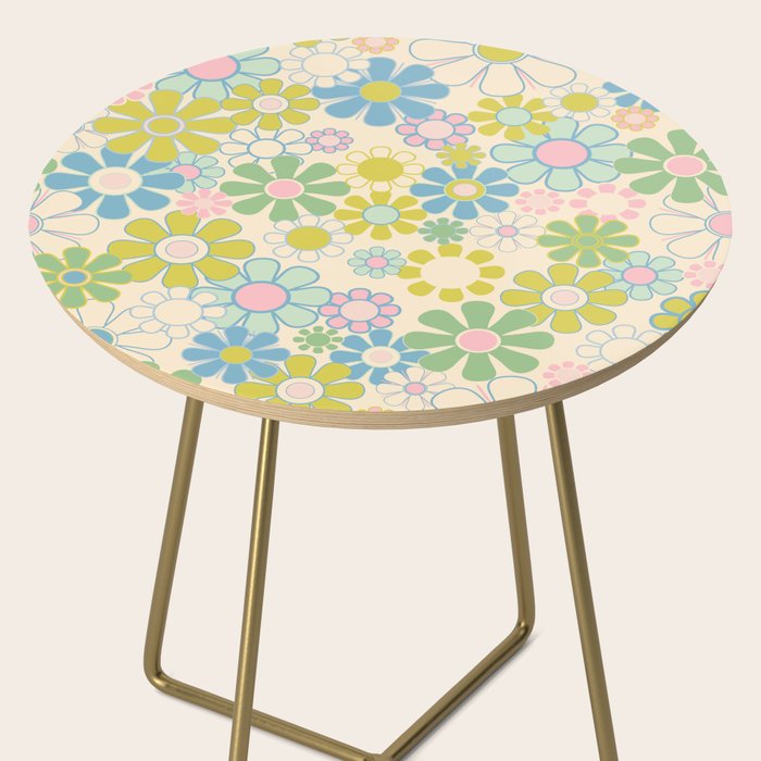 Retro Garden 60s 70s Pastel Floral Pattern on Cream Side Table Gallery Image 2