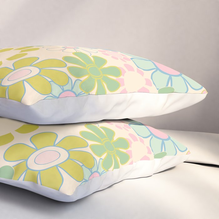 Retro Garden 60s 70s Pastel Floral Pattern on Cream Pillow Sham Gallery Image 3