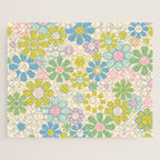 Retro Garden 60s 70s Pastel Floral Pattern on Cream Jigsaw Puzzle Gallery Image 1