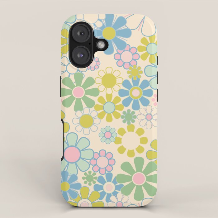 Retro Garden 60s 70s Pastel Floral Pattern on Cream iPhone Case Gallery Image 1