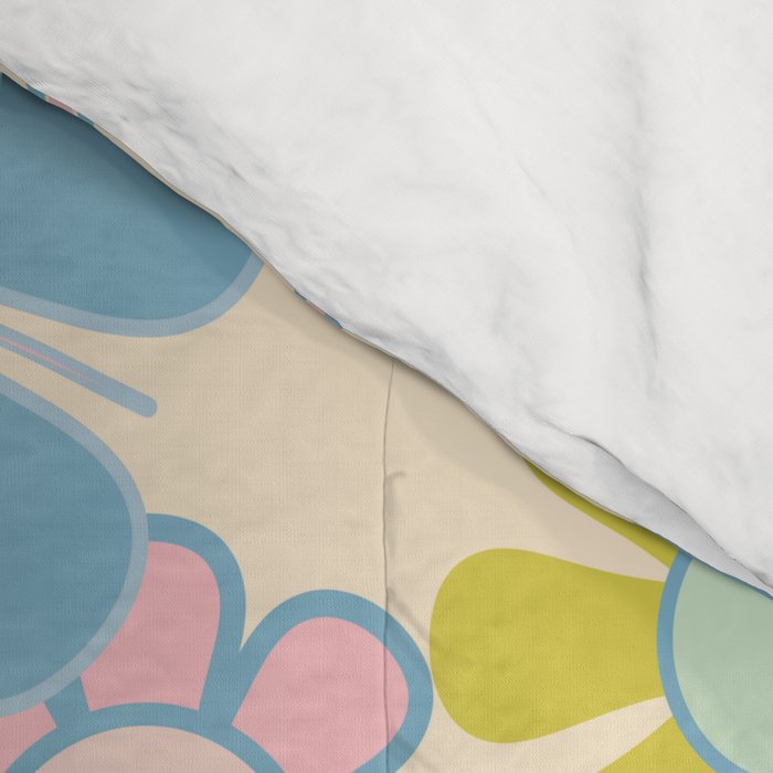 Retro Garden 60s 70s Pastel Floral Pattern on Cream Comforter Gallery Image 4