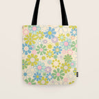 Retro Garden 60s 70s Pastel Floral Pattern on Cream Tote Bag Gallery Image 1
