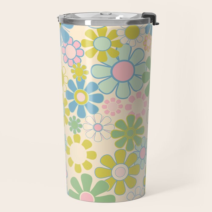 Retro Garden 60s 70s Pastel Floral Pattern on Cream Travel Mug Gallery Image 2