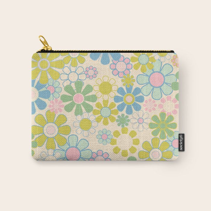 Retro Garden 60s 70s Pastel Floral Pattern on Cream Carry All Pouch Gallery Image 1