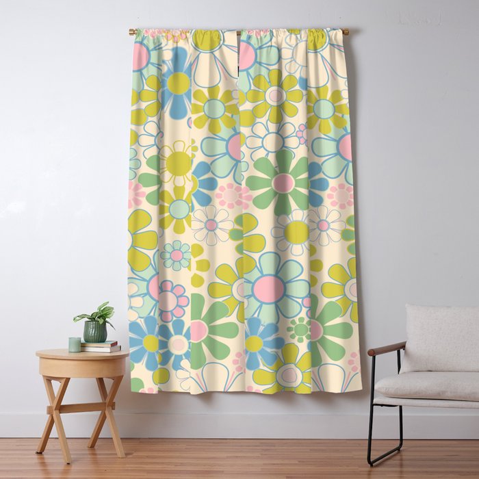 Retro Garden 60s 70s Pastel Floral Pattern on Cream Window Curtain Gallery Image 5