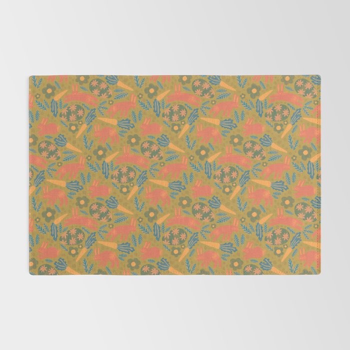 Cute Colorful Rabbits & Decorative Eggs in Terracotta & Green Rug Gallery Image 2