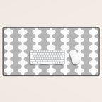 Modern Retro Wavy Ogee A-Go-Go Pop Stripes in Gray and White Desk Mat Gallery Image 1