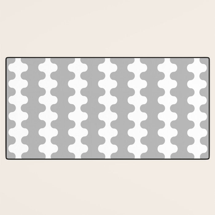 Modern Retro Wavy Ogee A-Go-Go Pop Stripes in Gray and White Desk Mat Gallery Image 3