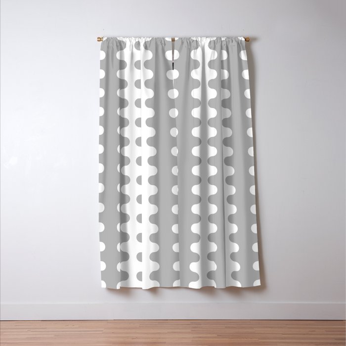 Modern Retro Wavy Ogee A-Go-Go Pop Stripes in Gray and White Window Curtain Gallery Image 3