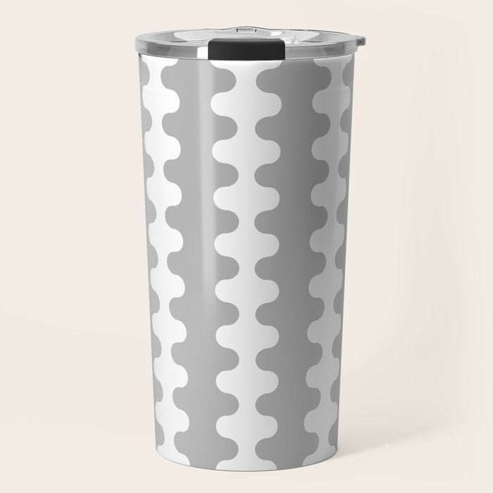 Modern Retro Wavy Ogee A-Go-Go Pop Stripes in Gray and White Travel Mug Gallery Image 1