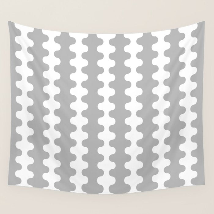 Modern Retro Wavy Ogee A-Go-Go Pop Stripes in Gray and White Wall Tapestry Gallery Image 1