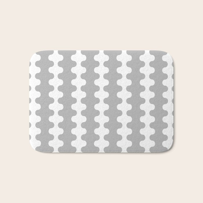 Modern Retro Wavy Ogee A-Go-Go Pop Stripes in Gray and White Bath Mat Gallery Image 1