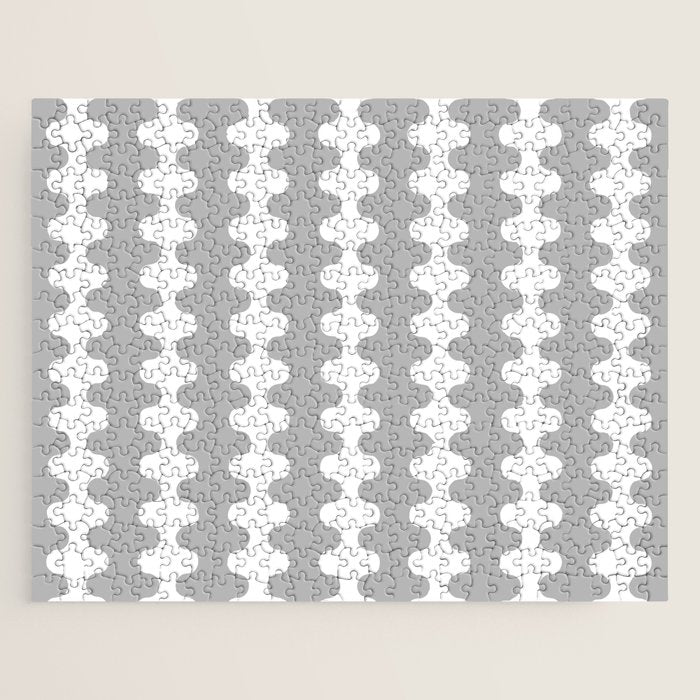 Modern Retro Wavy Ogee A-Go-Go Pop Stripes in Gray and White Jigsaw Puzzle Gallery Image 1