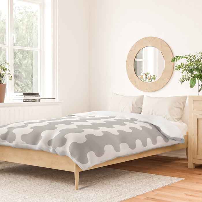 Modern Retro Wavy Ogee A-Go-Go Pop Stripes in Gray and White Duvet Cover Gallery Image 2