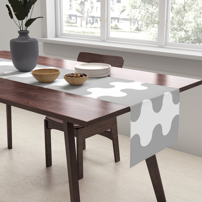 Modern Retro Wavy Ogee A-Go-Go Pop Stripes in Gray and White Table Runner Gallery Image 2
