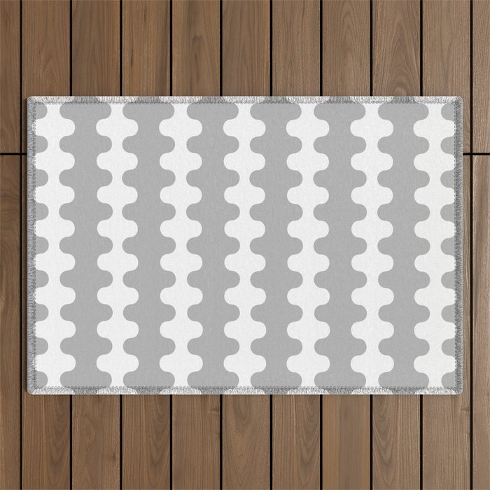 Modern Retro Wavy Ogee A-Go-Go Pop Stripes in Gray and White Outdoor Rug Gallery Image 1