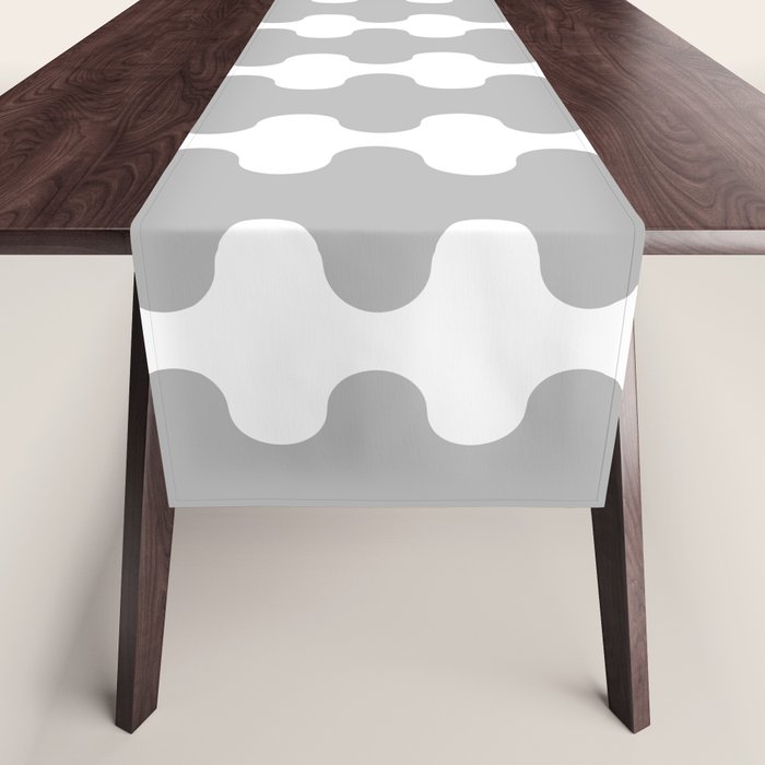 Modern Retro Wavy Ogee A-Go-Go Pop Stripes in Gray and White Table Runner Gallery Image 1