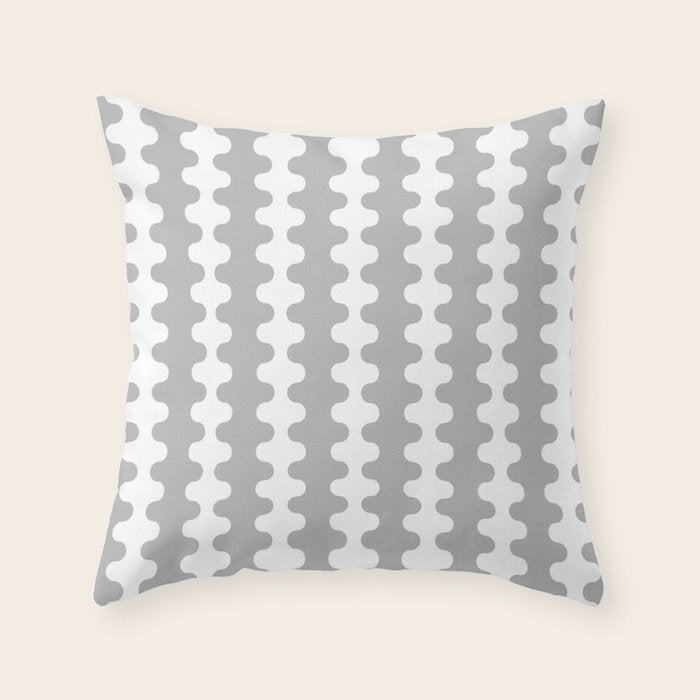 Modern Retro Wavy Ogee A-Go-Go Pop Stripes in Gray and White Throw Pillow Gallery Image 1