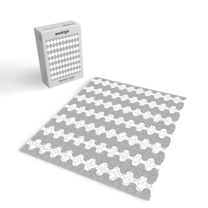 Modern Retro Wavy Ogee A-Go-Go Pop Stripes in Gray and White Jigsaw Puzzle Gallery Image 2