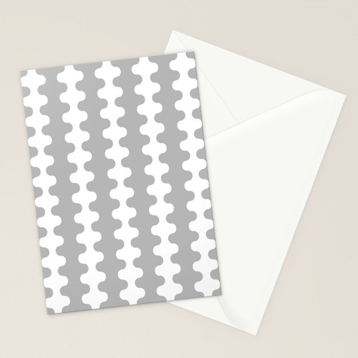 Modern Retro Wavy Ogee A-Go-Go Pop Stripes in Gray and White Stationery Card Gallery Image 2