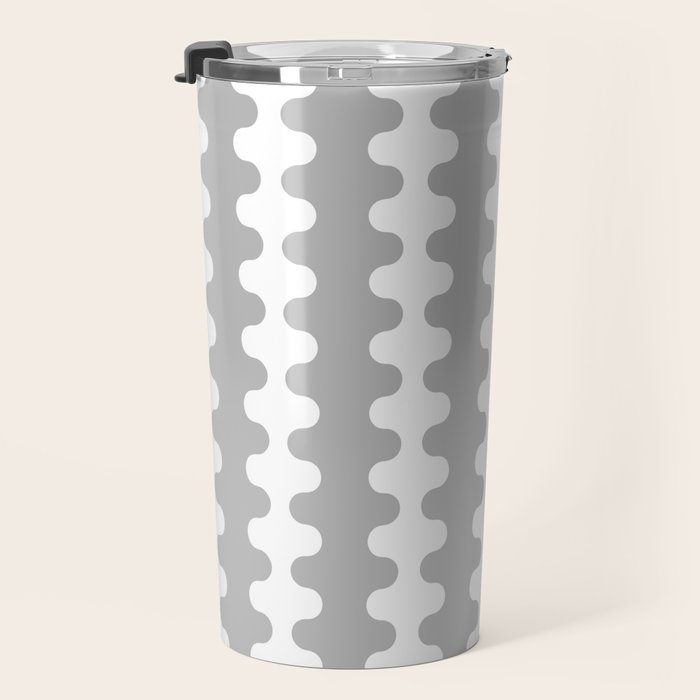 Modern Retro Wavy Ogee A-Go-Go Pop Stripes in Gray and White Travel Mug Gallery Image 3