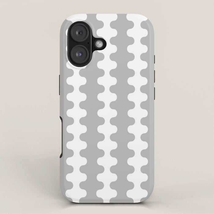 Modern Retro Wavy Ogee A-Go-Go Pop Stripes in Gray and White iPhone Case Gallery Image 1