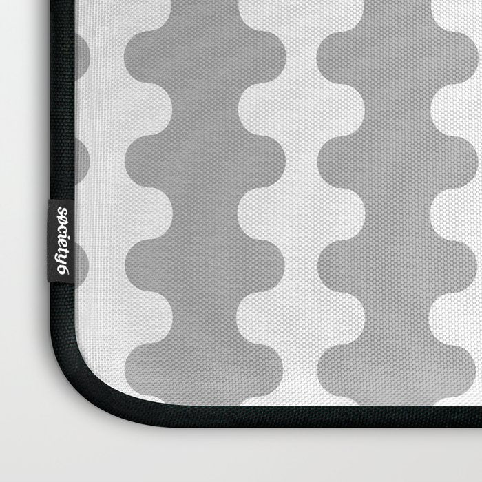 Modern Retro Wavy Ogee A-Go-Go Pop Stripes in Gray and White Laptop Sleeve Gallery Image 3