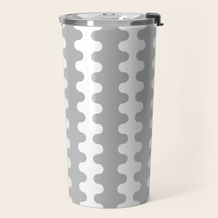 Modern Retro Wavy Ogee A-Go-Go Pop Stripes in Gray and White Travel Mug Gallery Image 2