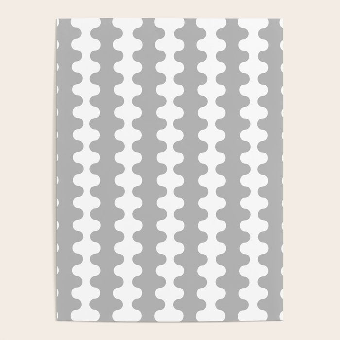 Modern Retro Wavy Ogee A-Go-Go Pop Stripes in Gray and White Poster Gallery Image 1