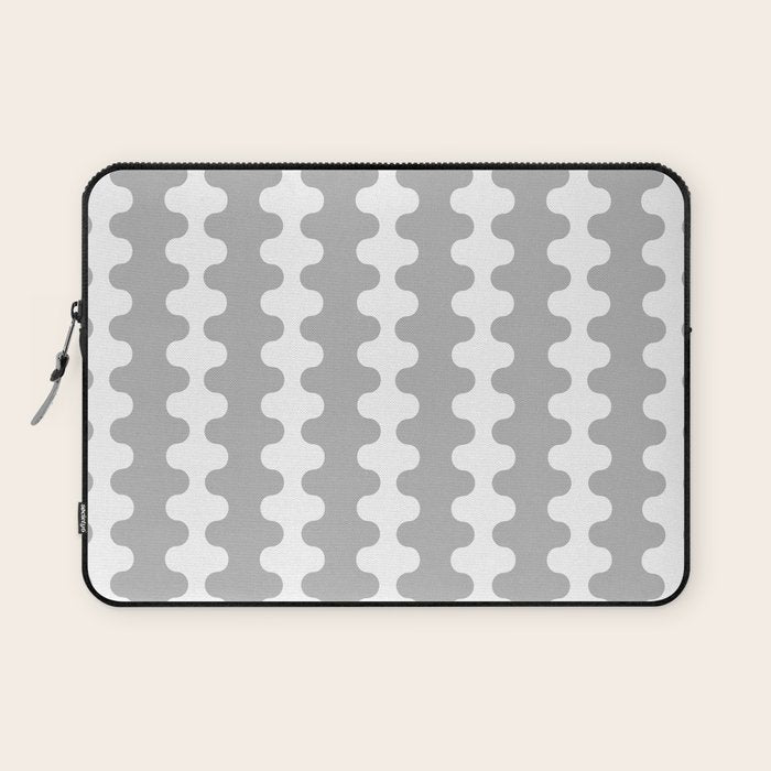 Modern Retro Wavy Ogee A-Go-Go Pop Stripes in Gray and White Laptop Sleeve Gallery Image 1