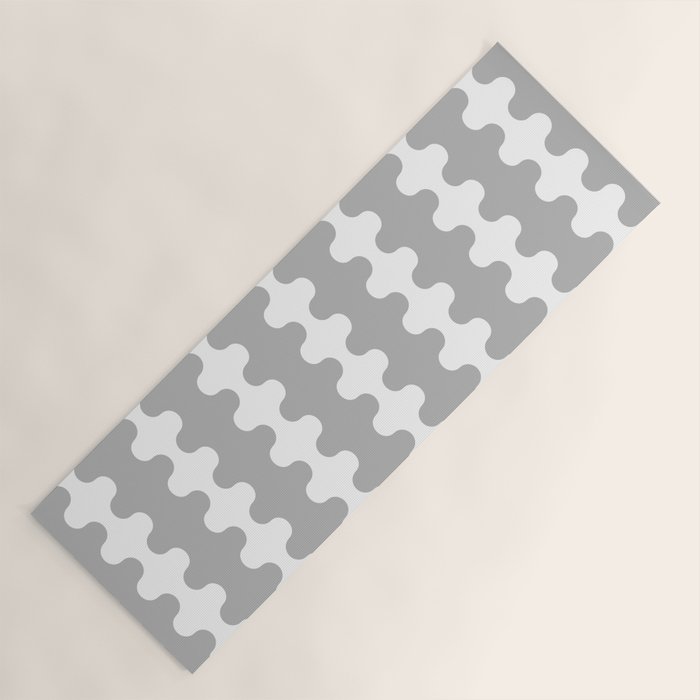 Modern Retro Wavy Ogee A-Go-Go Pop Stripes in Gray and White Yoga Mat Gallery Image 1