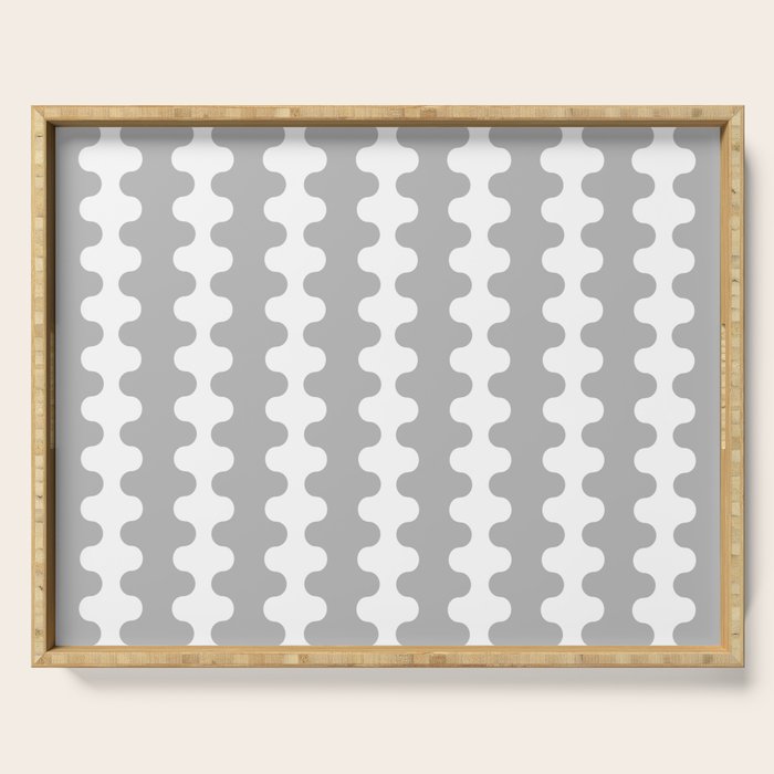 Modern Retro Wavy Ogee A-Go-Go Pop Stripes in Gray and White Serving Tray Gallery Image 1