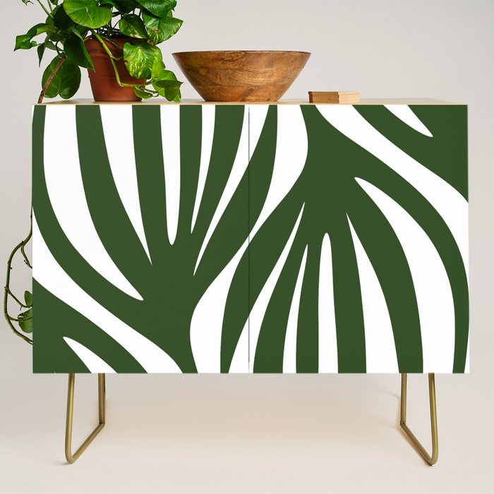 Maldives Minimalist Botanical Abstract in Forest Green and White  Credenza Gallery Image 1