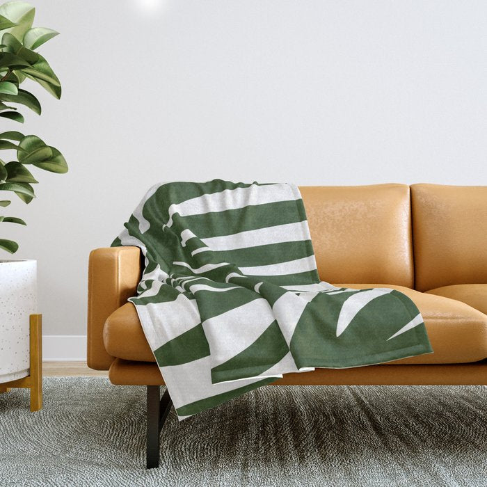 Maldives Minimalist Botanical Abstract in Forest Green and White  Throw Blanket Gallery Image 1