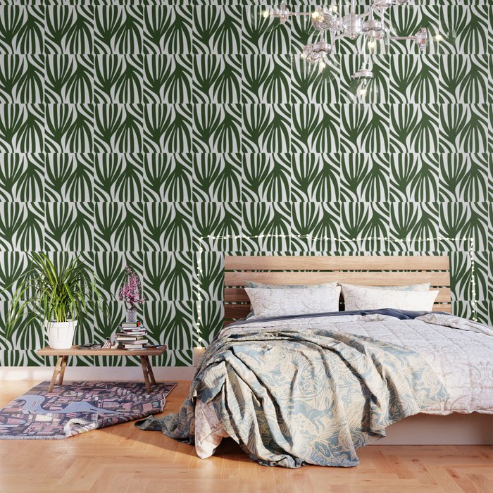Maldives Minimalist Botanical Abstract in Forest Green and White  Wallpaper Gallery Image 3