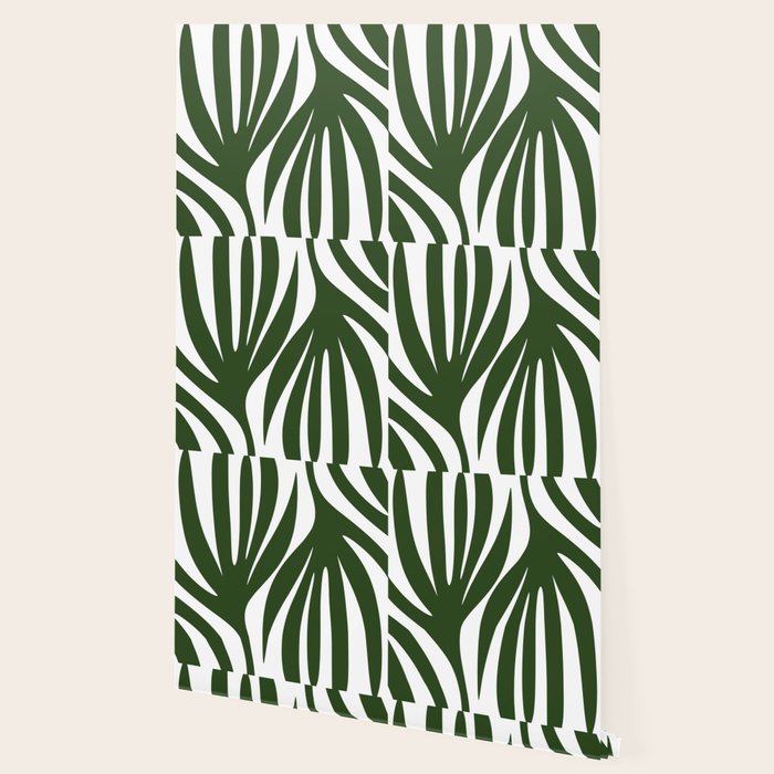 Maldives Minimalist Botanical Abstract in Forest Green and White  Wallpaper Gallery Image 2