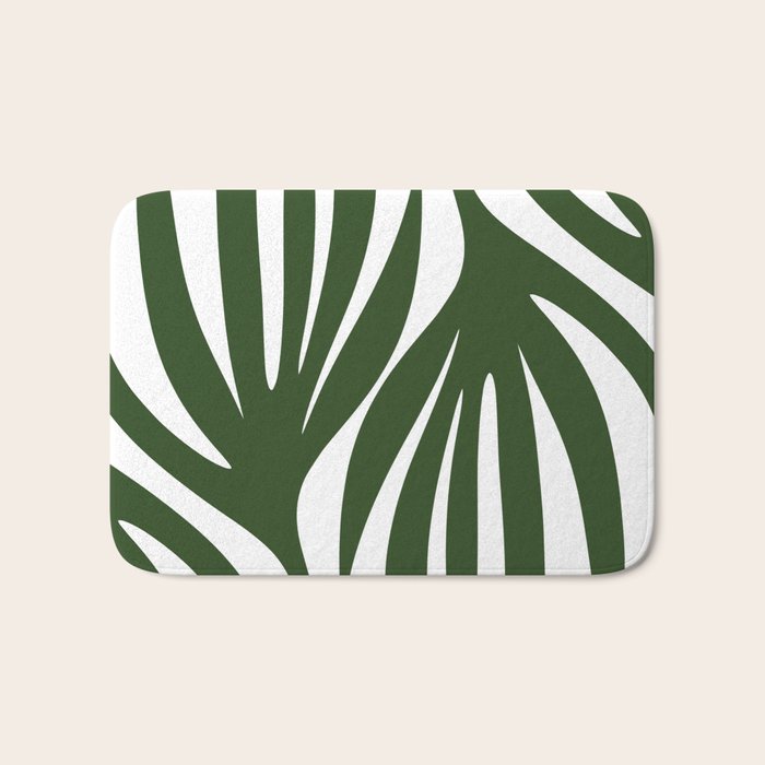 Maldives Minimalist Botanical Abstract in Forest Green and White  Bath Mat Gallery Image 1