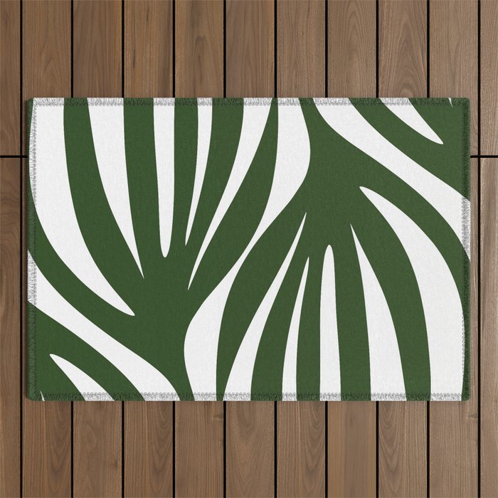 Maldives Minimalist Botanical Abstract in Forest Green and White  Outdoor Rug Gallery Image 1