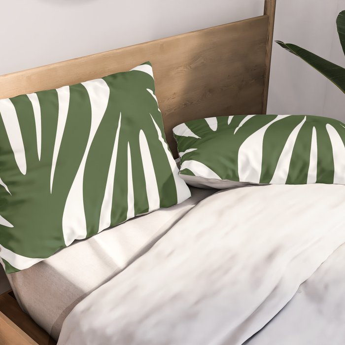 Maldives Minimalist Botanical Abstract in Forest Green and White  Pillow Sham Gallery Image 2