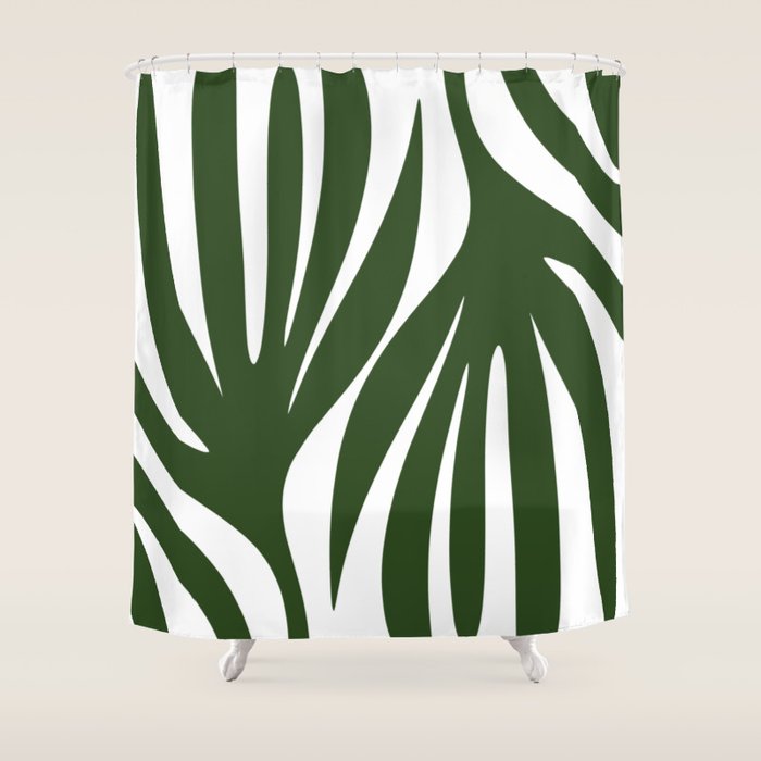 Maldives Minimalist Botanical Abstract in Forest Green and White  Shower Curtain Gallery Image 1