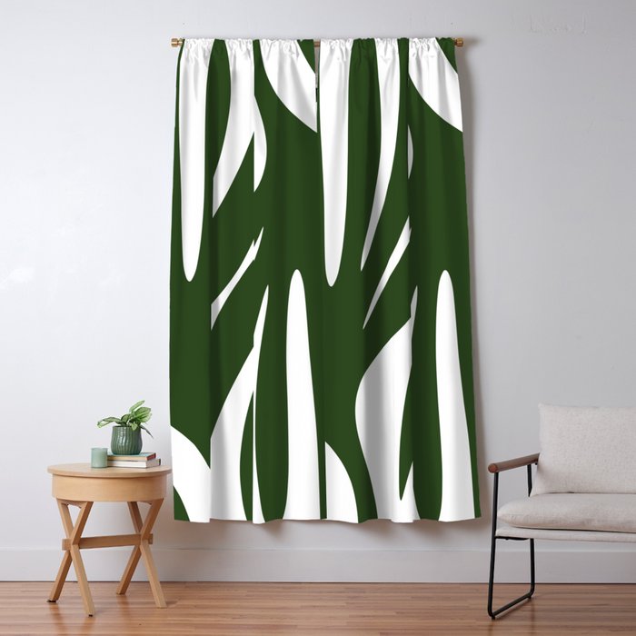 Maldives Minimalist Botanical Abstract in Forest Green and White  Window Curtain Gallery Image 5