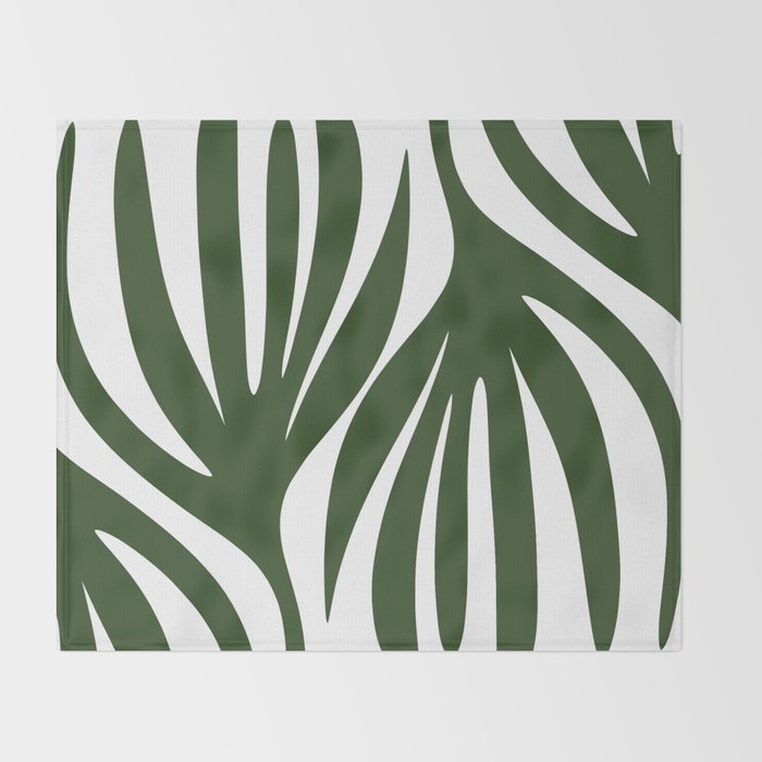 Maldives Minimalist Botanical Abstract in Forest Green and White  Throw Blanket Gallery Image 2