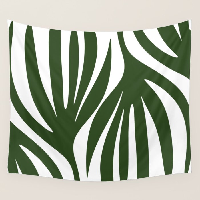 Maldives Minimalist Botanical Abstract in Forest Green and White  Wall Tapestry Gallery Image 4