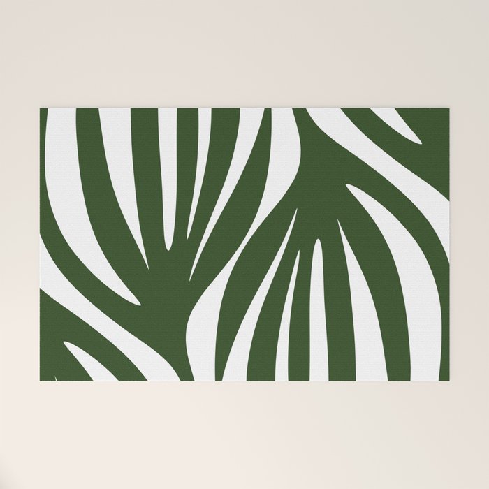 Maldives Minimalist Botanical Abstract in Forest Green and White  Welcome Mat Gallery Image 1